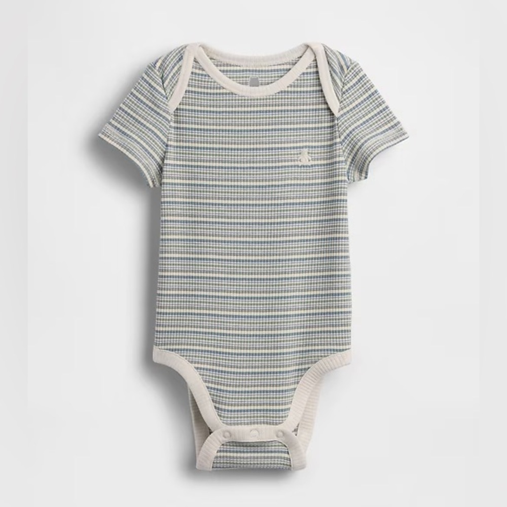 Gap Striped Short-Sleeve One-Piece Bodysuit in Blue & Cream